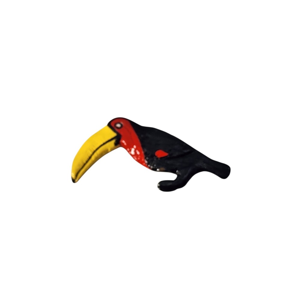 Vintage Hand Painted Pottery Large Beak Toucan Brooch Pin